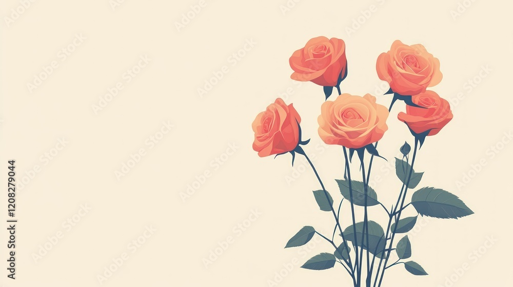 Fototapeta premium Peach roses bouquet, cream background, floral design, greeting card