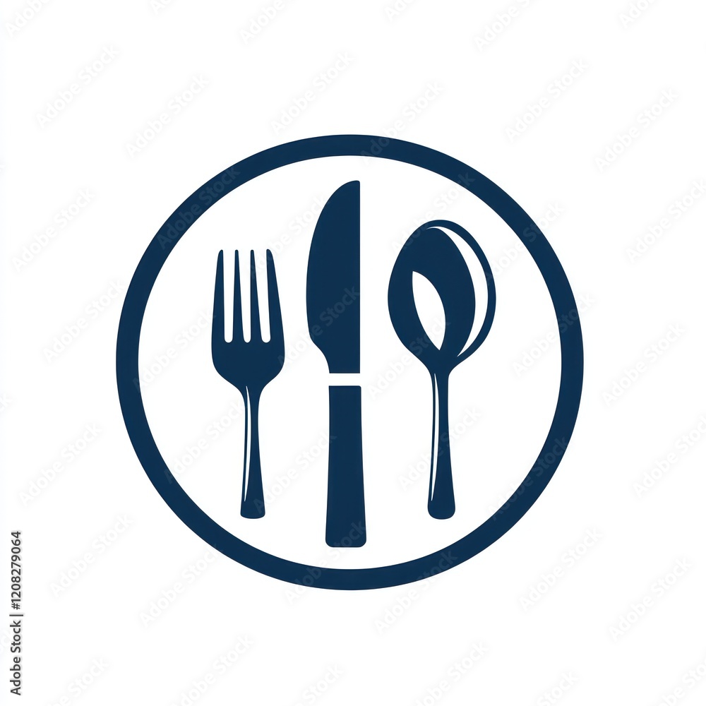 Cutlery set on a plate, in a circle. Restaurant, food services, or culinary symbol Cutlery set on a plate, in a circle. Restaurant, food services, or culinary symbol