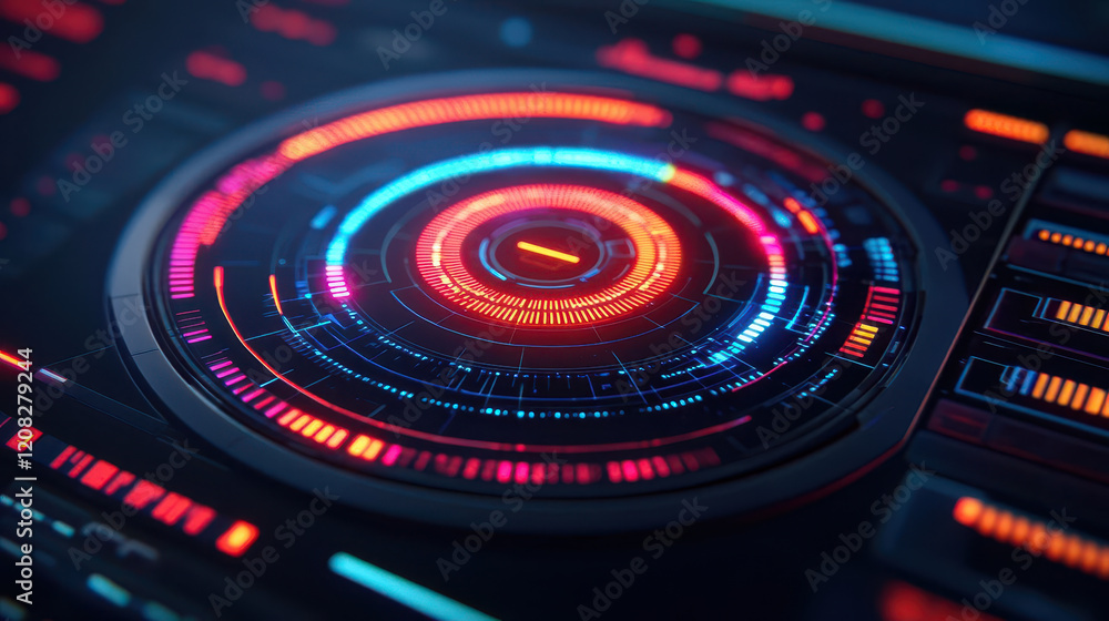 vibrant digital interface with glowing circular elements and futuristic design vibrant digital interface with glowing circular elements and futuristic design