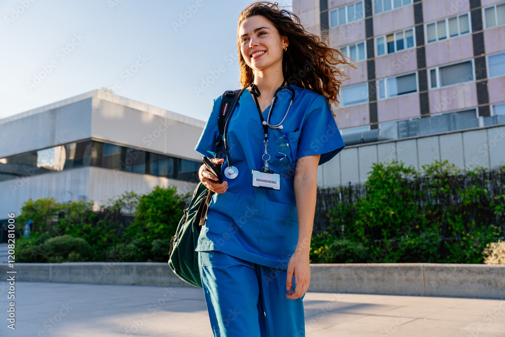 custom made wallpaper toronto digitalBeautiful young nurse or doctor strolling in the city