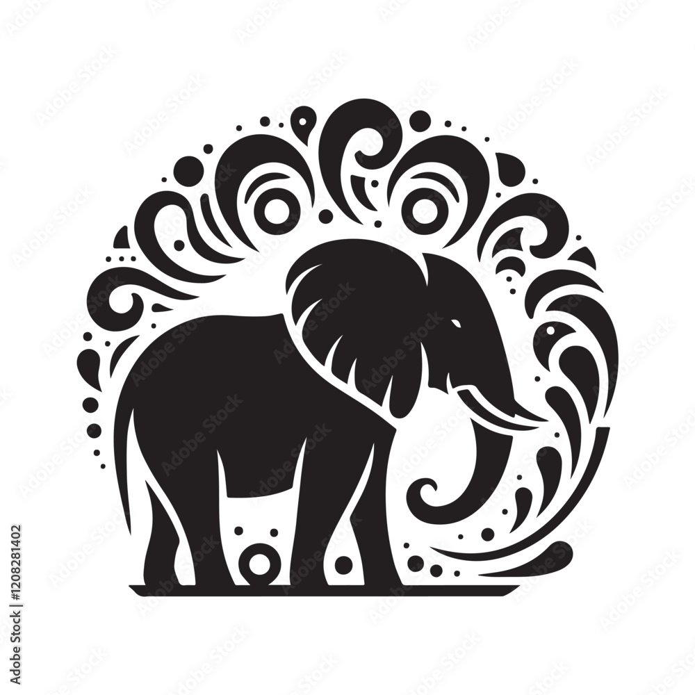 Fototapeta premium Black Color Elephant silhouette design Vector Illustration, Solid White Background (5).eps