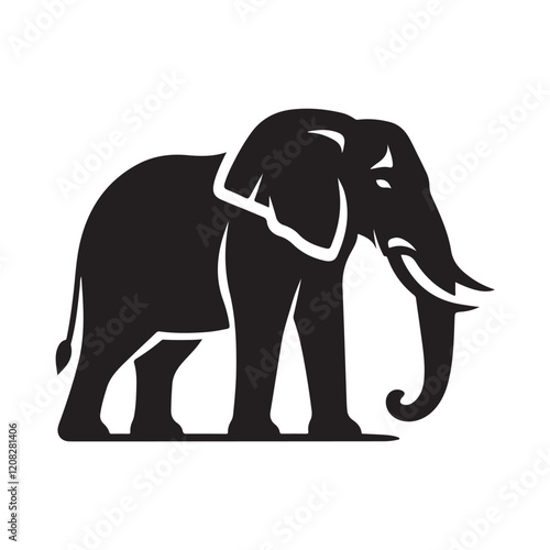 Black Color Elephant silhouette design Vector Illustration, Solid White Background (6).eps