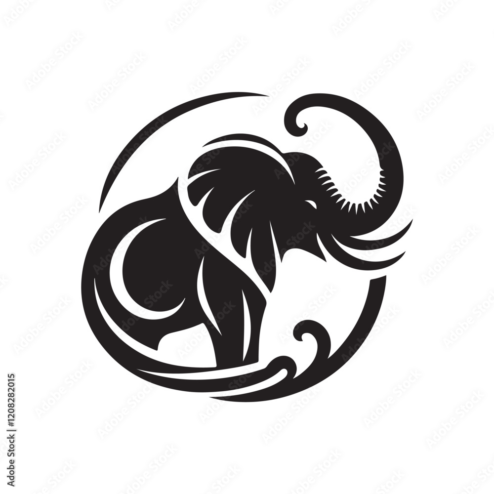 Naklejka premium Black Color Elephant silhouette design Vector Illustration, Solid White Background (22).eps