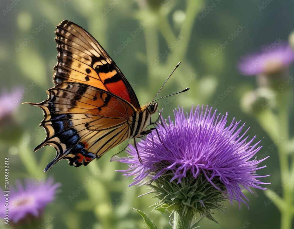 butterfly sipping nectar from the center of a thistle violet, bloom, insect, garden flowers butterfly sipping nectar from the center of a thistle violet, bloom, insect, garden flowers