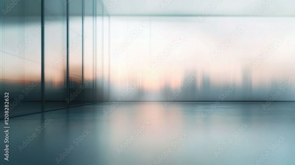 Fototapeta premium Modern Blurred Office Workspace in Morning Light with Glass Walls