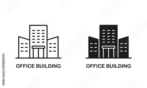Real Estate Business Line and Silhouette Icon. Office Building Pictogram. City Apartment Sign. Editable Stroke. Isolated Vector Illustration