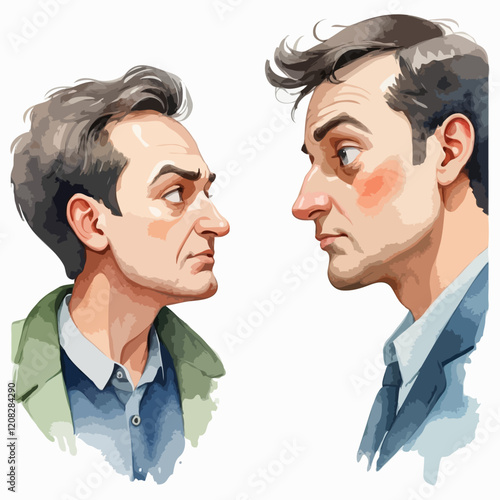 Modern Portrait Illustration of Intense Businessman - Expressionist Digital Drawing with Strong Features and Bold Colors
