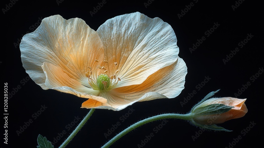 Delicate Peach Poppy Bloom: A Study in Light and Shadow Delicate Peach Poppy Bloom: A Study in Light and Shadow