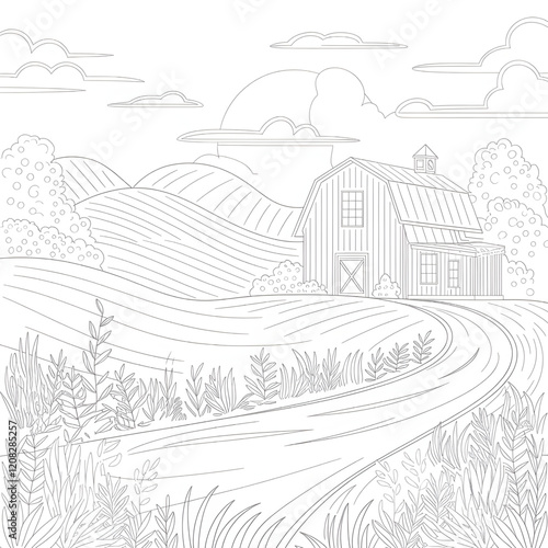 Wallpaper Mural a line art illustration nature also cloud and road side house coloring page  Torontodigital.ca