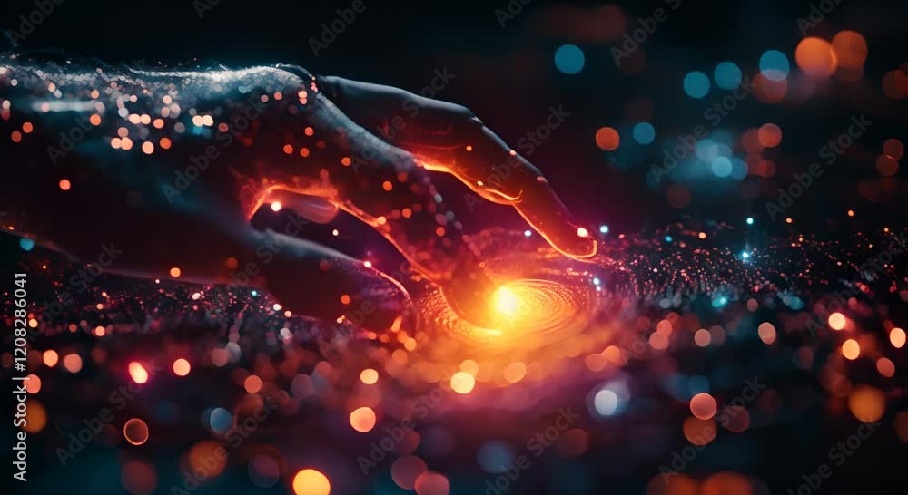 Luminous Hand Interacting with a Glowing, Particle-Based Interface Luminous Hand Interacting with a Glowing, Particle-Based Interface