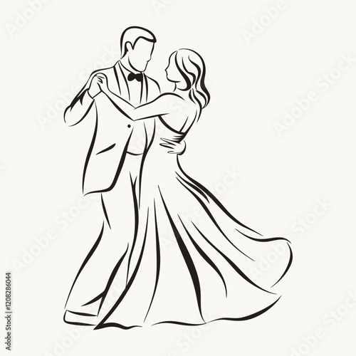 A couple in formal attire dancing closely
