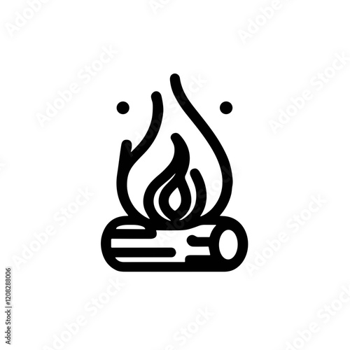 Stylized campfire icon with logs and flames, representing warmth and outdoor adventure.