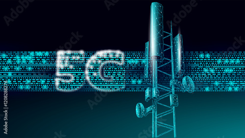 3d base station receiver. telecommunication tower 5g polygonal design global connection information transmitter. Mobile radio antenna cellular video