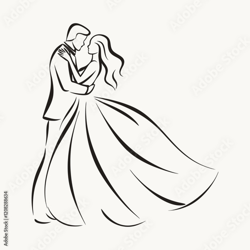 A minimalist line art of a couple hugging