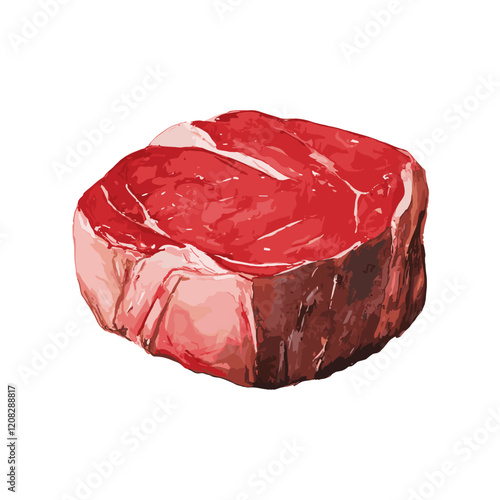 Watercolor Illustration of Raw Beef Steak