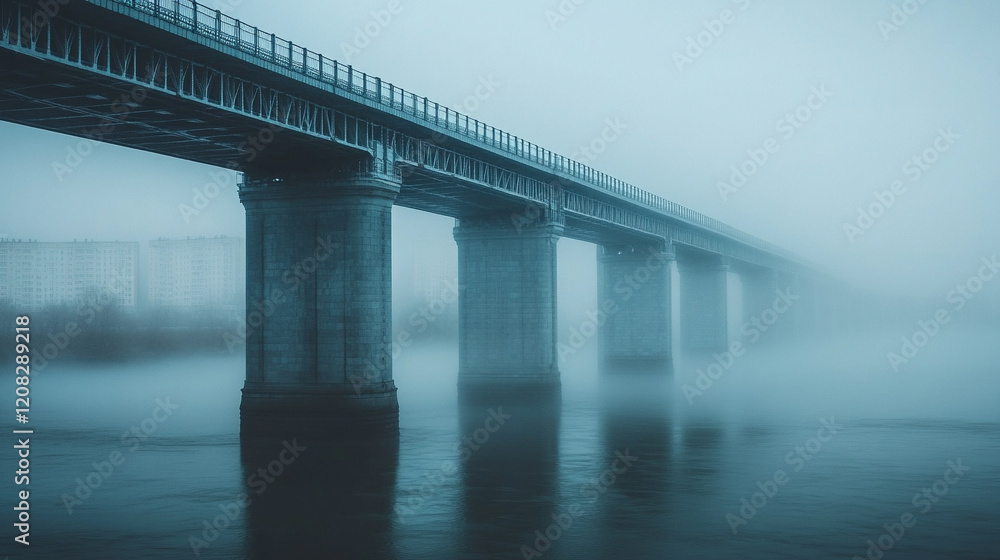 A foggy bridge stretches across the frame, embodying a sense of uncertainty and transition, with blurred lines and empty space evoking chaos and the unknown
A foggy bridge stretches across the frame, embodying a sense of uncertainty and transition, with blurred lines and empty space evoking chaos and the unknown
