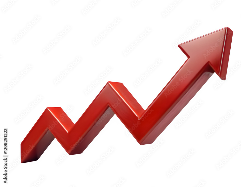 Red upward arrow graph showing rising trend, cut out Red upward arrow graph showing rising trend, cut out