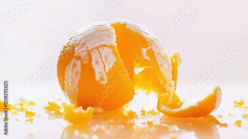Freshly Peeled Oranges Isolated on Bright White Background