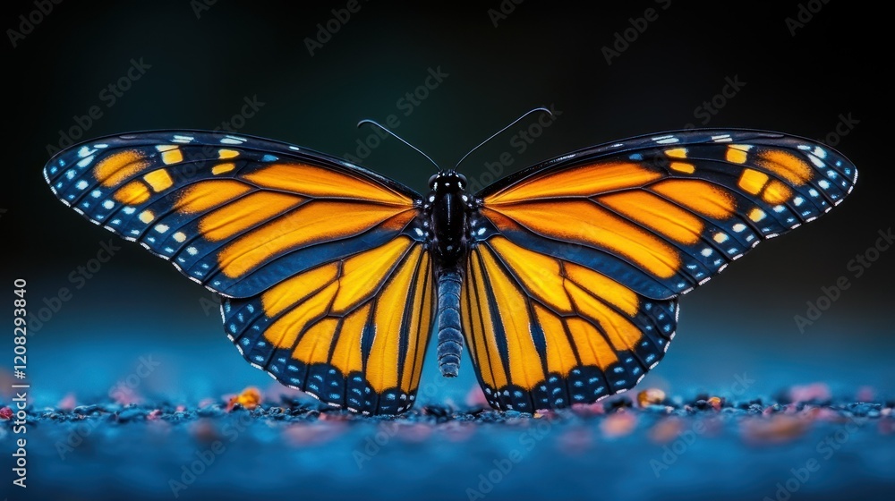 Fototapeta premium Monarch Butterfly Close-Up: Vibrant Wings and Intricate Details