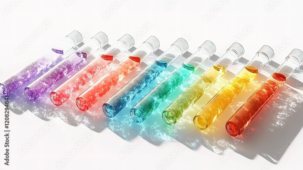 Colorful Test Tubes with Liquids and Shadows on a Light Background Colorful Test Tubes with Liquids and Shadows on a Light Background