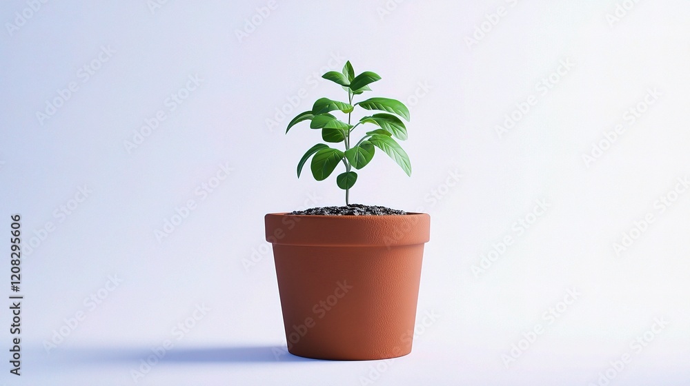 Obraz premium Small Green Plant in a Flowerpot on Light Background