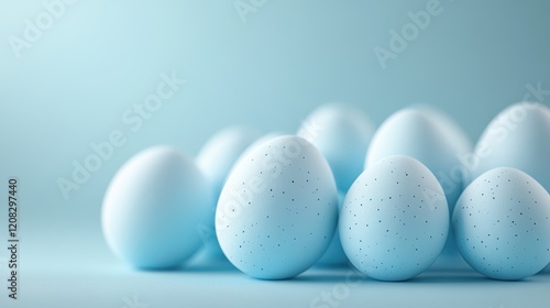 Blue easter eggs on monochromatic background with copy space for holiday design