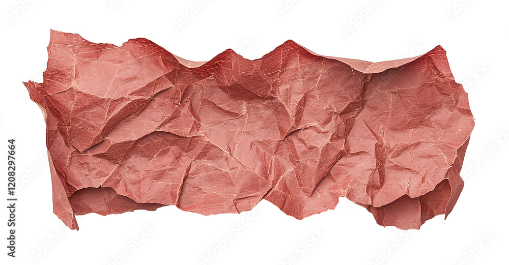 Obraz premium A close-up of crumpled red paper, showcasing intricate textures and folds. Ideal for backgrounds, design projects, and creative applications in print and digital media.