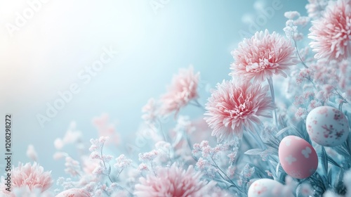 Charming easter background with fluffy bunny amidst delicate floral elements for festive designs