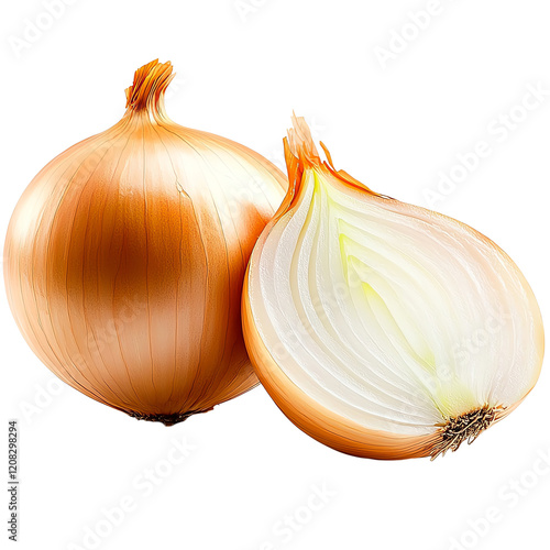 Fresh and vibrant onion with smooth skin. Showcases the inner texture and color of a sliced onion, perfect for culinary imagery and food preparation. photo