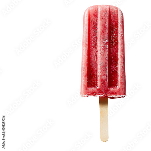 A vibrant, delicious red popsicle on a wooden stick, perfect for summer treats. Cool off as you enjoy this refreshing frozen dessert, ideal for parties or outdoor events. photo