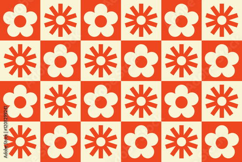 Modern abstract geometric flower pattern. Retro background with Scandinavian style. Vector illustratio