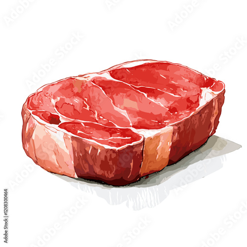 Watercolor Illustration of Raw Beef Steak
