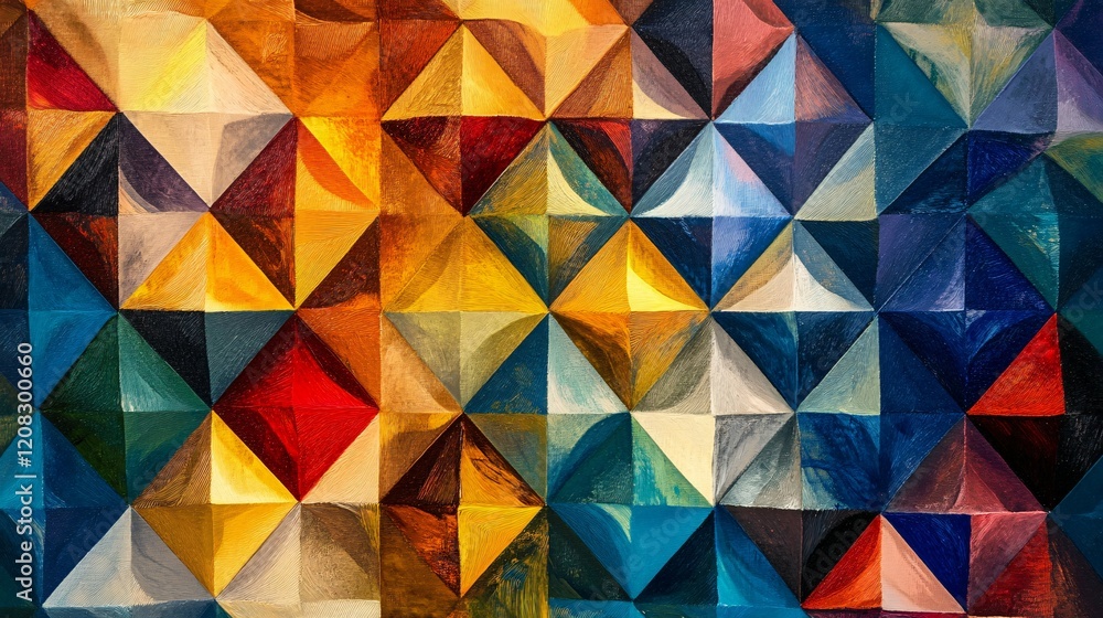 Fototapeta premium Abstract Geometric Oil Painting Colorful Triangles