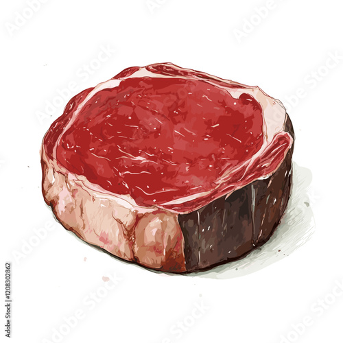 Watercolor Illustration of Raw Beef Steak