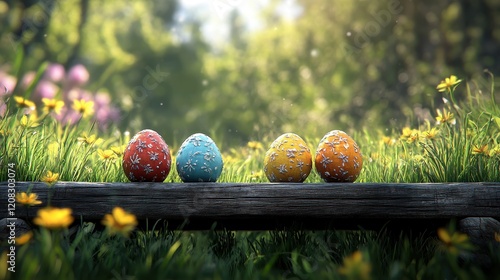 Colorful easter eggs in nature setting celebrating springtime photo