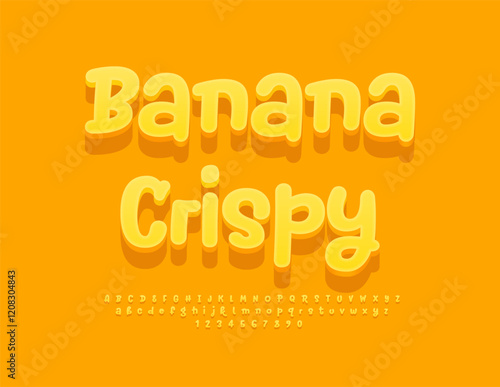 Vector Creative logo Banana Crispy with Yellow Artistic Font. Set of 3D Funny Alphabet Letters and Numbers.