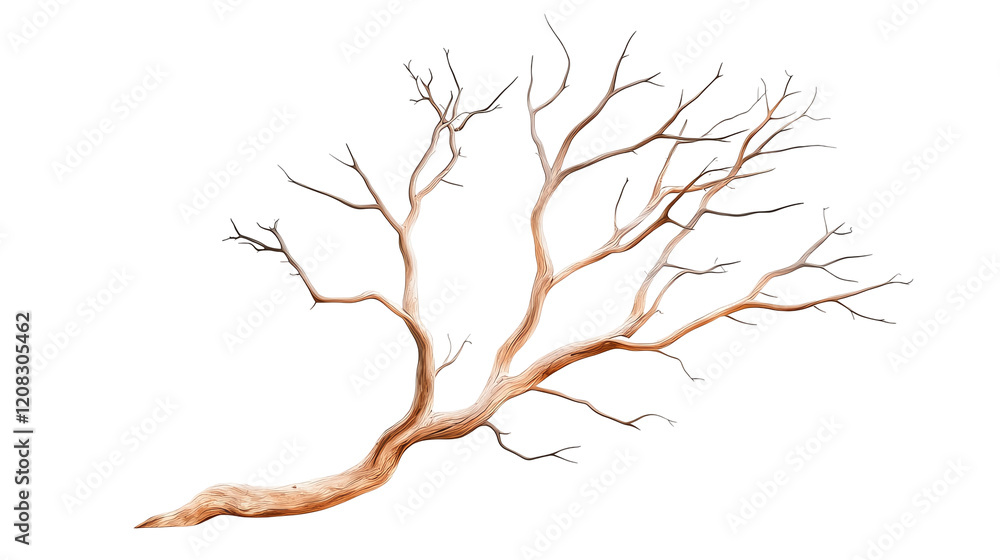 Fototapeta premium A detailed depiction of a bare tree branch, showcasing its intricate structure and texture. Ideal for nature-related themes and as a backdrop in various creative projects.
