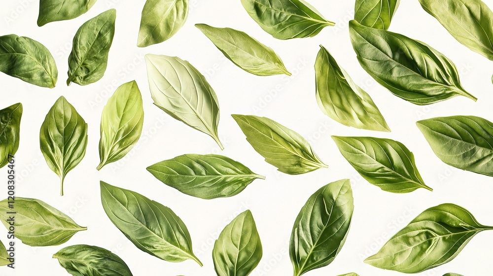 Fresh Basil Leaves Isolated on White Background for Culinary Use Fresh Basil Leaves Isolated on White Background for Culinary Use