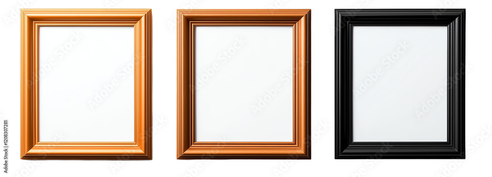 Three empty picture frames in different colors: brown, orange, and black. Ideal for showcasing art, photography, or personal moments. Perfect for design projects or decor ideas. Three empty picture frames in different colors: brown, orange, and black. Ideal for showcasing art, photography, or personal moments. Perfect for design projects or decor ideas.