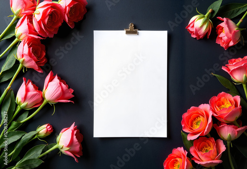 Modern clipboard with vibrant rose arrangement