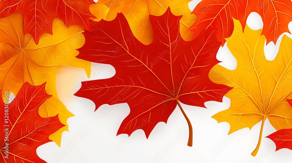 Fototapeta premium Vibrant Autumn Leaves Falling Maple Background Wide Angle Image