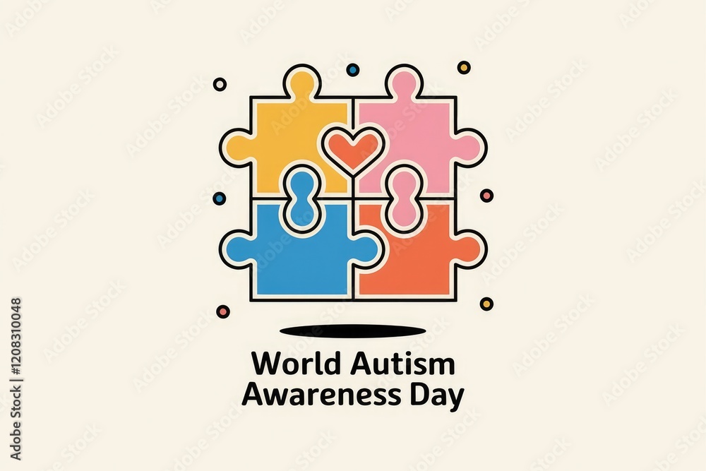 Colorful puzzle pieces with a heart in the center symbolizing World Autism Awareness Day. Colorful puzzle pieces with a heart in the center symbolizing World Autism Awareness Day.