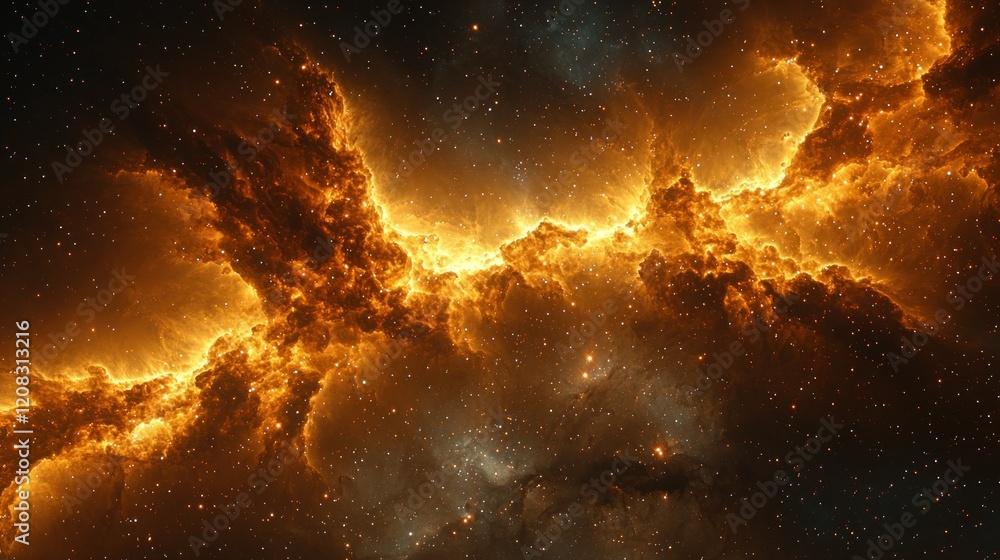 Fototapeta premium Fiery Nebula, Cosmic Flames in Deep Space