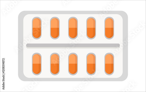 A white and orange pill container with 12 pills inside