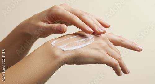 Female hands apply moisturizing cream for cosmetic skin care