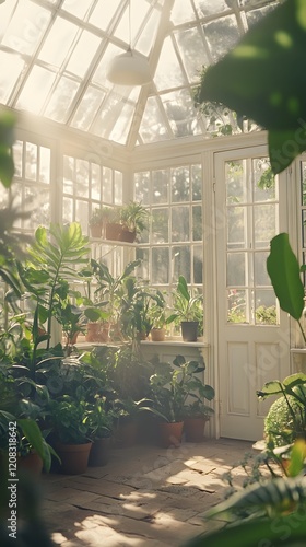 Lush Greenhouse with Tropical Plants
