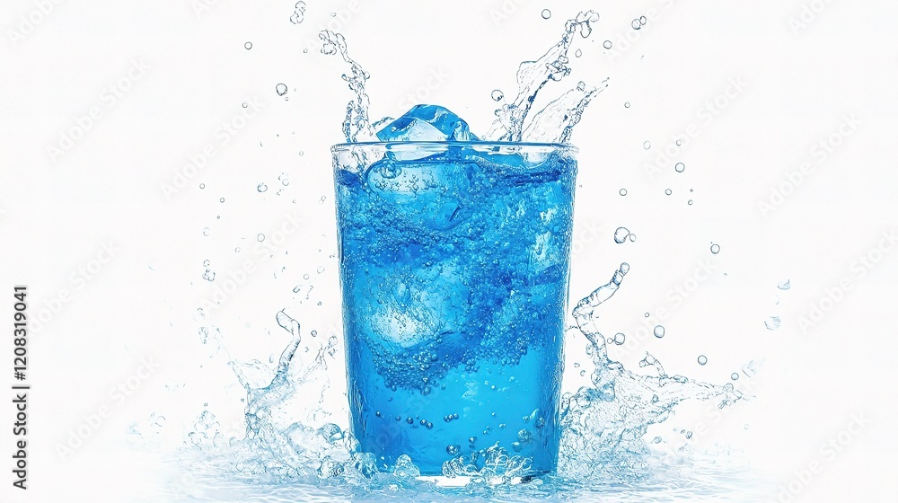 Refreshing Blue Drink with Dynamic Water Waves in Splashing Motion Refreshing Blue Drink with Dynamic Water Waves in Splashing Motion