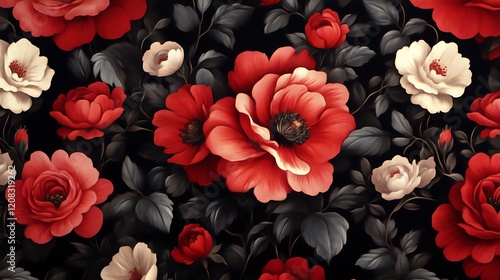 Wallpaper Mural Red and White Roses in a Dark Garden Setting Torontodigital.ca