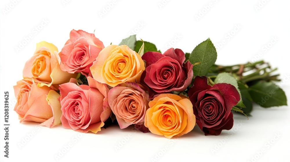 Colorful rose bouquet, studio shot, white background, gift Colorful rose bouquet, studio shot, white background, gift
