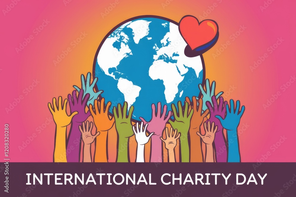 Global unity and compassion, hands reaching for a heart-shaped globe. International Charity Day. Global unity and compassion, hands reaching for a heart-shaped globe. International Charity Day.